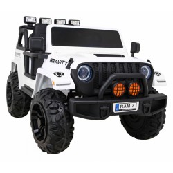 Masinuta electrica GRAVITY Strong, 2 motoare, roti spuma EVA, 2 locuri, alb