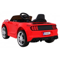 Masinuta electrica Sport GT rosie, 30W, telecomanda, 3 viteze, suspensie fata, melodii, MP3, AUX, SD, USB, blocare usa