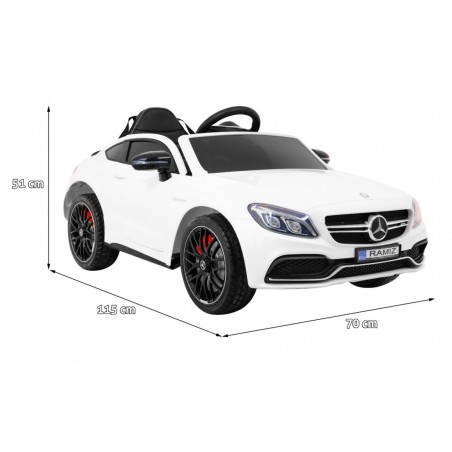 Masinuta electrica Mercedes Benz C63 AMG, 2 motoare, roti spuma EVA, alb