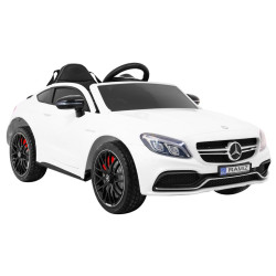 Masinuta electrica Mercedes Benz C63 AMG, 2 motoare, roti spuma EVA, alb
