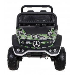 Masinuta electrica Mercedes BENZ UNIMOG, 4 motoare, 2 locuri, roti spuma EVA, Bluetooth, negru Army