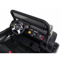 Masinuta electrica Mercedes BENZ UNIMOG, 4 motoare, 2 locuri, roti spuma EVA, Bluetooth, negru Army