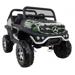Masinuta electrica Mercedes BENZ UNIMOG, 4 motoare, 2 locuri, roti spuma EVA, Bluetooth, negru Army