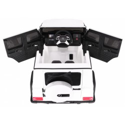 Masinuta electrica Mercedes AMG G65, 2 locuri, 2 motoare, roti spuma EVA, alb