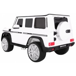 Masinuta electrica Mercedes AMG G65, 2 locuri, 2 motoare, roti spuma EVA, alb