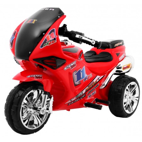 Motocicleta electrica RR1000 rosie, 30W, 6V/4,5Ah, roti plastic, lumini, comutator muzica, portbagaj cu deschidere