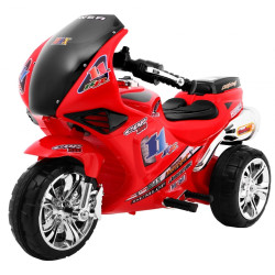 Motocicleta electrica RR1000 rosie, 30W, 6V/4,5Ah, roti plastic, lumini, comutator muzica, portbagaj cu deschidere