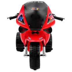 Motocicleta electrica RR1000 rosie, 30W, 6V/4,5Ah, roti plastic, lumini, comutator muzica, portbagaj cu deschidere