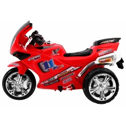 Motocicleta electrica RR1000 rosie, 30W, 6V/4,5Ah, roti plastic, lumini, comutator muzica, portbagaj cu deschidere