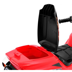 Motocicleta electrica RR1000 rosie, 30W, 6V/4,5Ah, roti plastic, lumini, comutator muzica, portbagaj cu deschidere