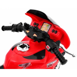 Motocicleta electrica RR1000 rosie, 30W, 6V/4,5Ah, roti plastic, lumini, comutator muzica, portbagaj cu deschidere