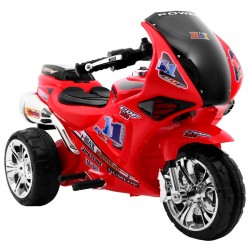 Motocicleta electrica RR1000 rosie, 30W, 6V/4,5Ah, roti plastic, lumini, comutator muzica, portbagaj cu deschidere