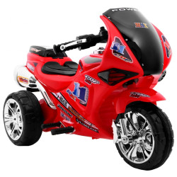 Motocicleta electrica RR1000 rosie, 30W, 6V/4,5Ah, roti plastic, lumini, comutator muzica, portbagaj cu deschidere