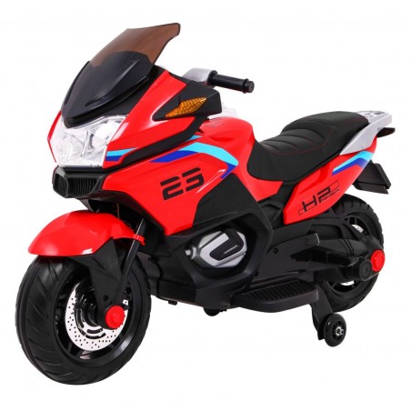 Motocicleta electrica, 2 motoare, roti spuma EVA, roti ajutatoare, rosu