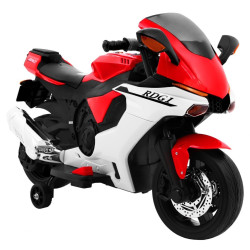 Motocicleta electrica R1 sport, 30W, baterie 6V/7Ah, lumina LED, roti plastic suplimentare, greutate suportata 30 kg