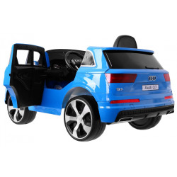 Masinuta electrica Audi Q7 Quatro, 2 motoare, roti spuma EVA, albastru