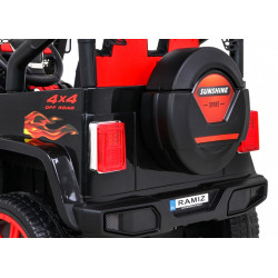 Masinuta electrica Jeep Raptor Drifter 4x4, roti spuma EVA, 4 motoare, 2 locuri, Bluetooth, negru, flacari
