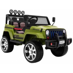 Masinuta electrica Jeep Raptor Drifter 4x4, roti spuma EVA, 4 motoare, 2 locuri, Bluetooth, verde