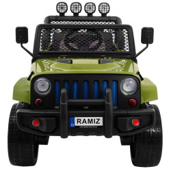 Masinuta electrica Jeep Raptor Drifter 4x4, roti spuma EVA, 4 motoare, 2 locuri, Bluetooth, verde