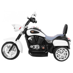 Motocicleta electrica Chopper Alb, 6V/4,5Ah, RS-380 /6V, lumina LED, roti plastic, melodii si sunete, intrare AUX