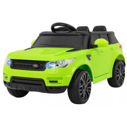 Masina electrica sport verde, 2x30W, 2x6V/4,5Ah, 3 viteze, buton STOP, roti plastic, suspensii, melodii, MP3, SD, AUX, USB