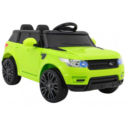 Masina electrica sport verde, 2x30W, 2x6V/4,5Ah, 3 viteze, buton STOP, roti plastic, suspensii, melodii, MP3, SD, AUX, USB