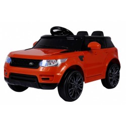 Masinuta electrica sport Orange, 2x30W, roti plastic, 3 viteze, 2 scaune, suspenie fata spate, lumina LED, muzica, blocare usa