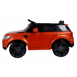 Masinuta electrica sport Orange, 2x30W, roti plastic, 3 viteze, 2 scaune, suspenie fata spate, lumina LED, muzica, blocare usa