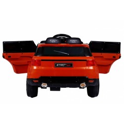 Masinuta electrica sport Orange, 2x30W, roti plastic, 3 viteze, 2 scaune, suspenie fata spate, lumina LED, muzica, blocare usa