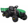 Tractor electric Titanium cu remorca, roti spuma EVA, 2 motoare, verde
