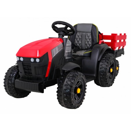 Tractor electric Titanium cu remorca, roti spuma EVA, 2 motoare, rosu