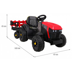 Tractor electric Titanium cu remorca, roti spuma EVA, 2 motoare, rosu