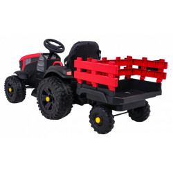 Tractor electric Titanium cu remorca, roti spuma EVA, 2 motoare, rosu