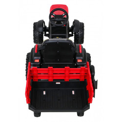 Tractor electric Titanium cu remorca, roti spuma EVA, 2 motoare, rosu