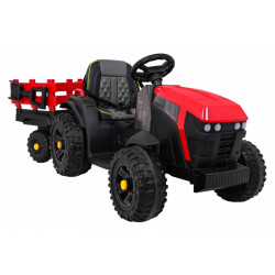Tractor electric Titanium cu remorca, roti spuma EVA, 2 motoare, rosu