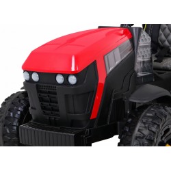 Tractor electric Titanium cu remorca, roti spuma EVA, 2 motoare, rosu