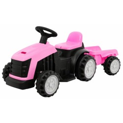 Tractor cu remorca electric, 2 x 25W, 12V7Ah, 3 viteze, buton stop, roti spuma EVA, efecte sonore pe volan, MP3, scaun piele