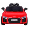 Masinuta electrica Audi R8 rosie, 2x35W, telecomanda, 3 viteze, MP3, USB, muzica pe volan, scaun piele