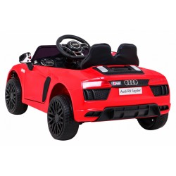 Masinuta electrica Audi R8 rosie, 2x35W, telecomanda, 3 viteze, MP3, USB, muzica pe volan, scaun piele