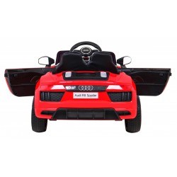 Masinuta electrica Audi R8 rosie, 2x35W, telecomanda, 3 viteze, MP3, USB, muzica pe volan, scaun piele