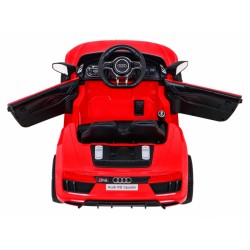 Masinuta electrica Audi R8 rosie, 2x35W, telecomanda, 3 viteze, MP3, USB, muzica pe volan, scaun piele