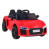 Masinuta electrica Audi R8 rosie, 2x35W, telecomanda, 3 viteze, MP3, USB, muzica pe volan, scaun piele