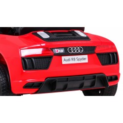 Masinuta electrica Audi R8 rosie, 2x35W, telecomanda, 3 viteze, MP3, USB, muzica pe volan, scaun piele