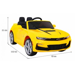 Masinuta electrica Chevrolet CAMARO, roti EVA, 2 motoare, 2 scaune, galbena