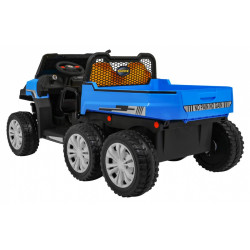Masinuta electrica camion, 4 motoare, roti spuma EVA, 2 locuri, Bluetooth, albastru