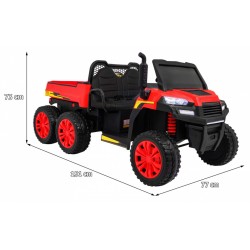 Masinuta electrica camion, 4 motoare, roti spuma EVA, 2 locuri, Bluetooth, rosu