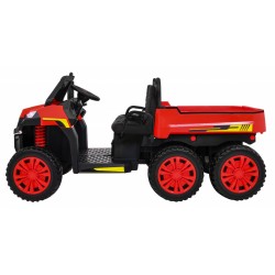 Masinuta electrica camion, 4 motoare, roti spuma EVA, 2 locuri, Bluetooth, rosu