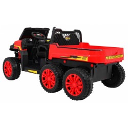 Masinuta electrica camion, 4 motoare, roti spuma EVA, 2 locuri, Bluetooth, rosu
