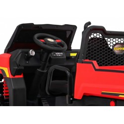 Masinuta electrica camion, 4 motoare, roti spuma EVA, 2 locuri, Bluetooth, rosu