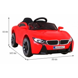 Masinuta sport electrica rosie, 4x35W, 2x12/7Ah, suspensie spate, 3 viteze, melodii, MP3, AUX, SD, mod poveste, bluetooth